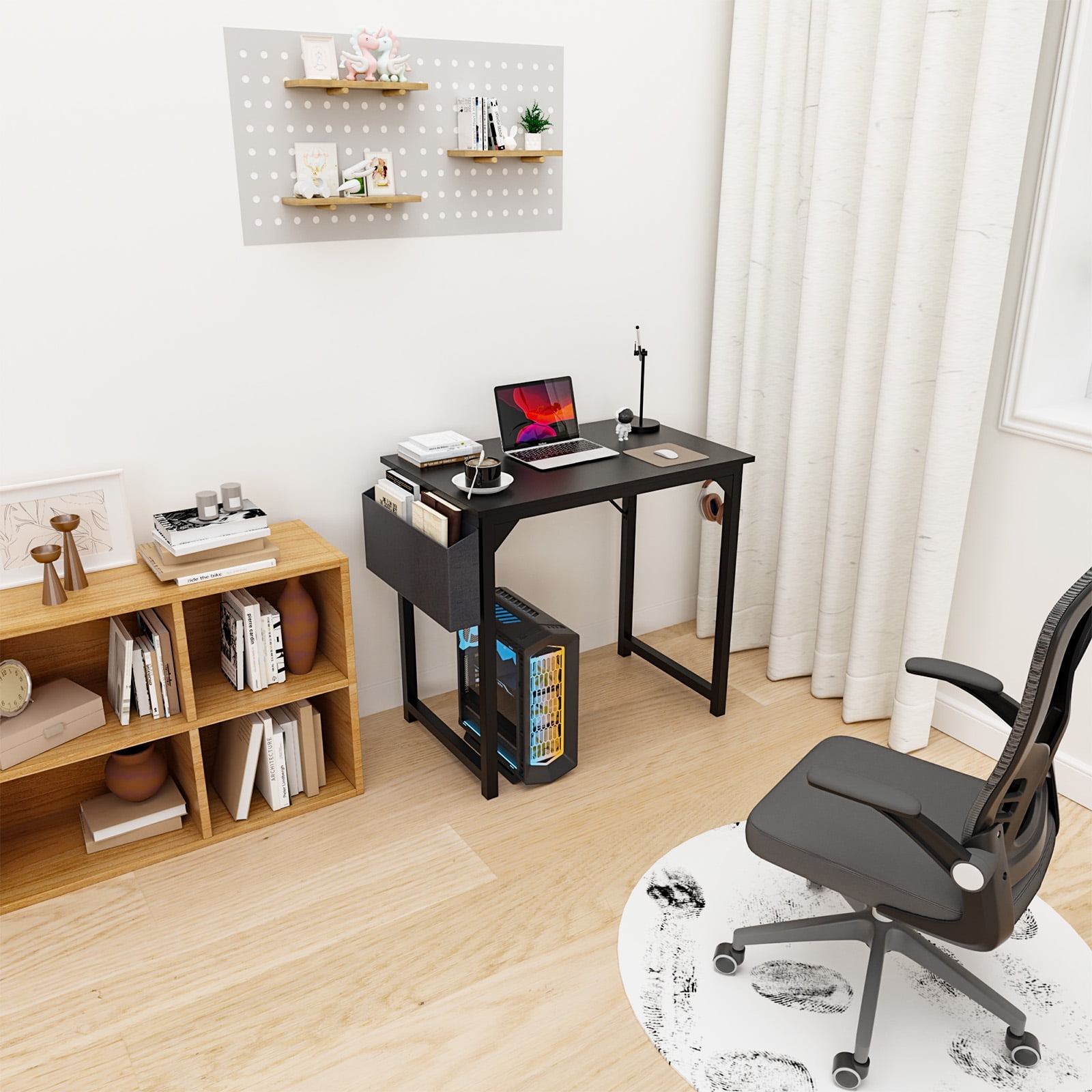 MAYEERTY 30 Inch Writing Desk with Fabric Drawers & Storage Bag, Modern Home Office Desk,Black