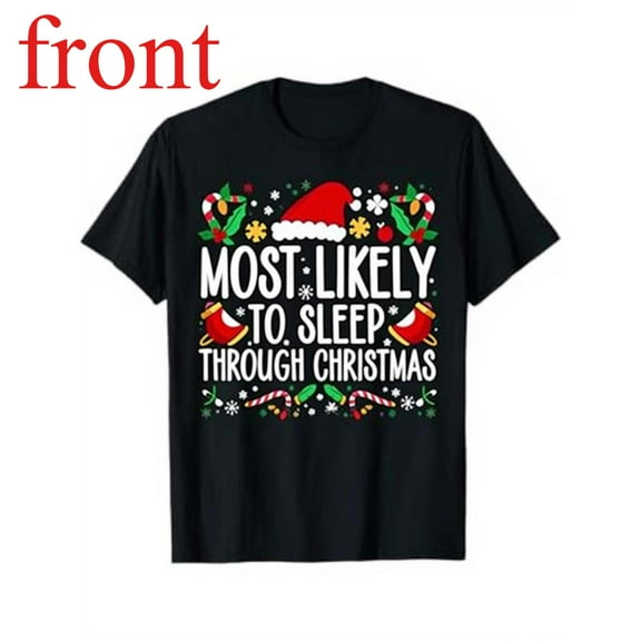 Women's Christmas Sleep Graphic Cotton T Shirt Casual Comfortable Short Sleeve Round Neck Top Black S-5XL