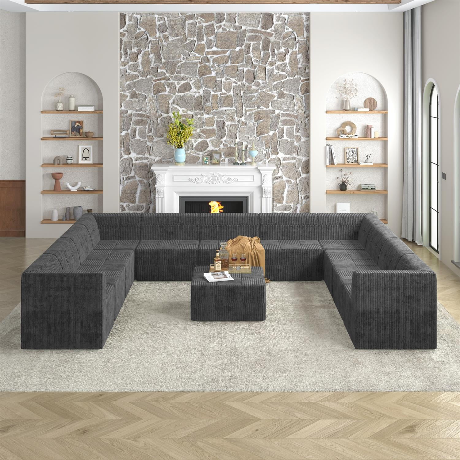 Demi Bonn 163" U-Shaped Modular Sectional Sofa, Modern Minimalist Style DIY Compressed Corduroy Couch for Living Room & Bedroom, Gray