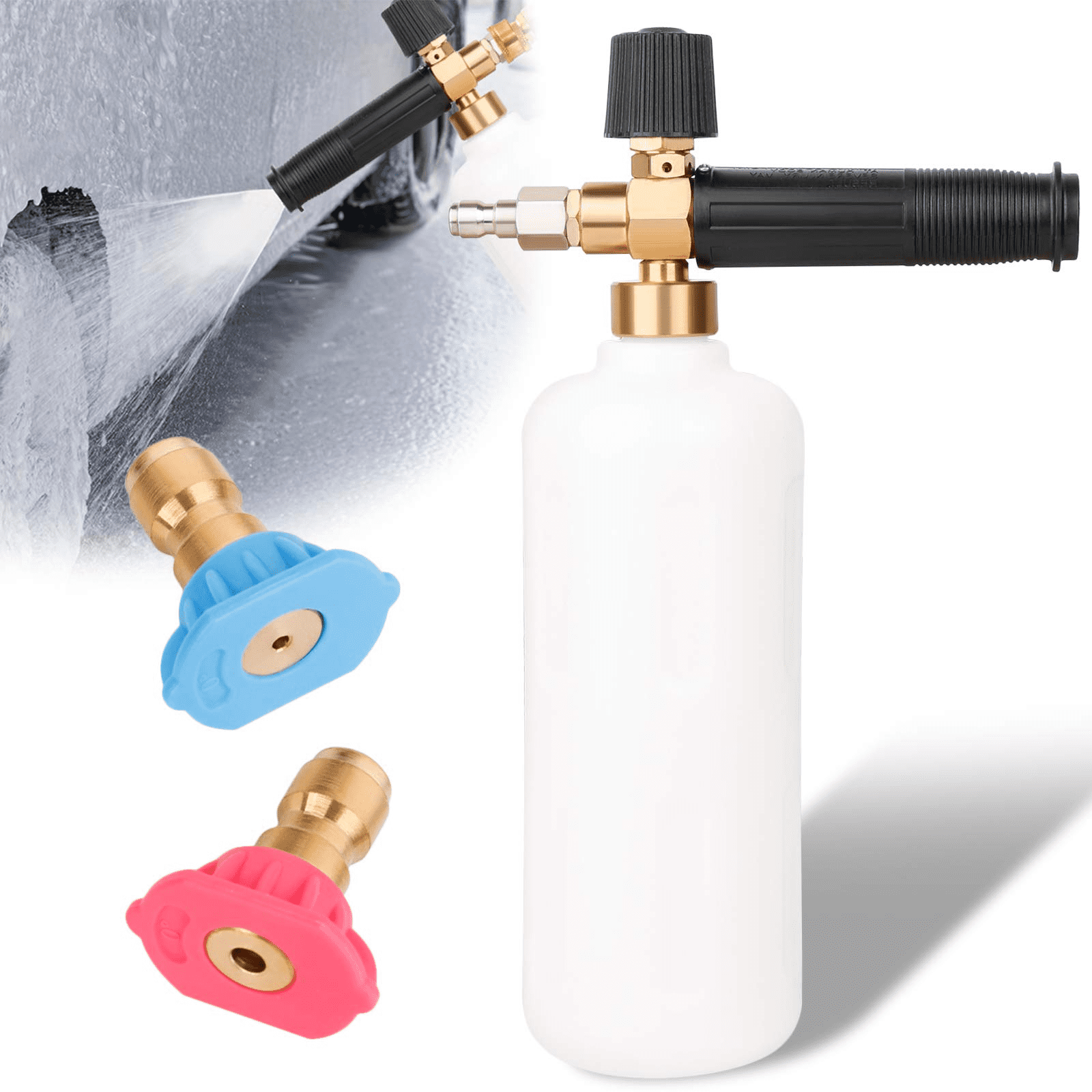 Bottle Snow Foam Lance Foam Cannon 1 L with 1/4’’ Quick Connector and 2 Pressure Washer Spray Nozzle Tips (12)