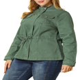thumbnail image 4 of Agnes Orinda Women‘s Plus Size Fall Outfits Drawstring Waist Zipper Denim Jacket, 4 of 6