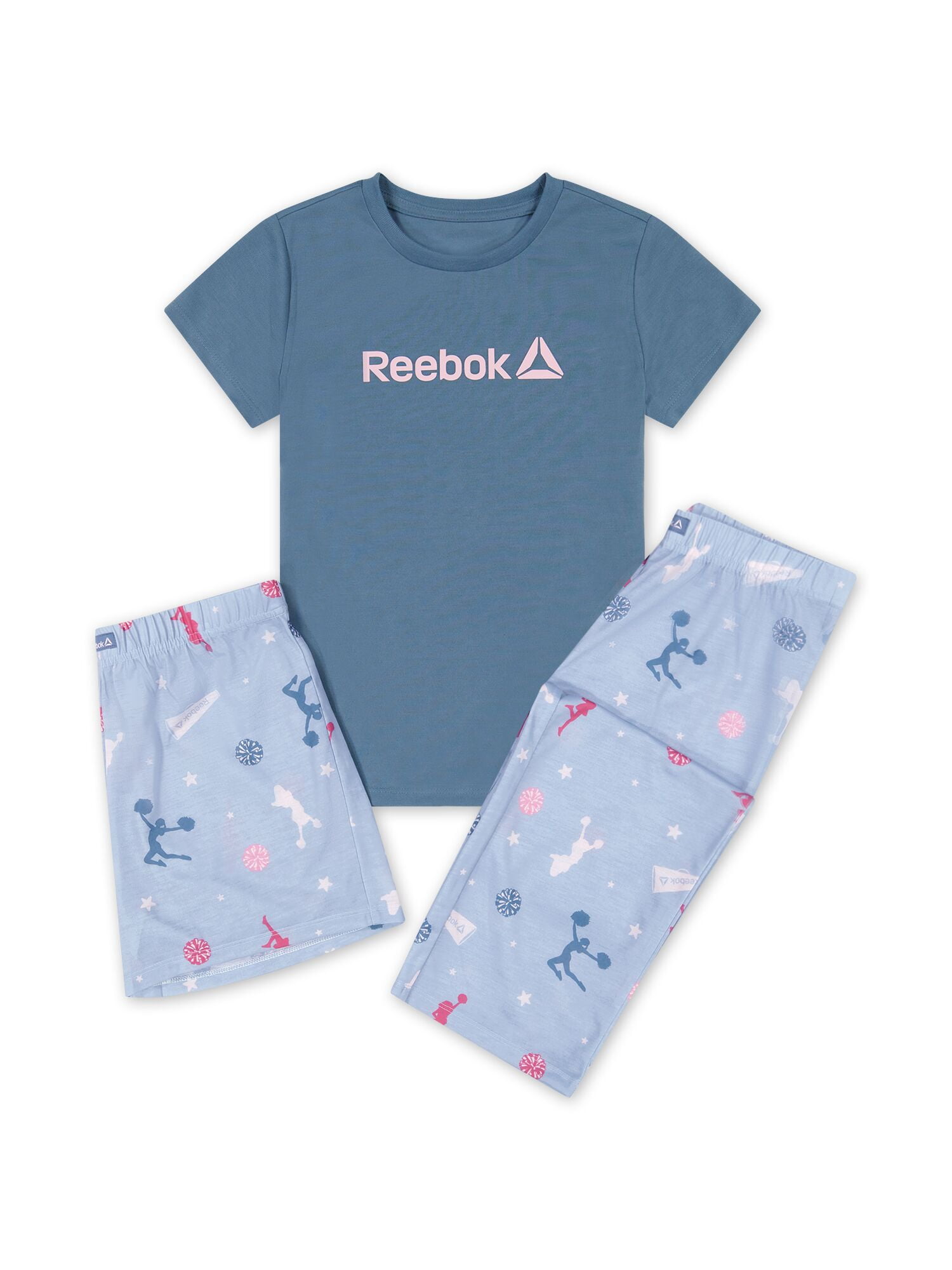 Reebok Girls’ Sleepwear, 3-Piece Tee, Short & Pant Pajama Set, Sizes S - XL