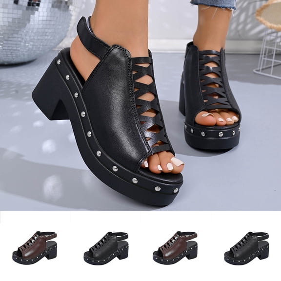 Hinvhai Women's Chunky Heel Sandals Peep Toe Dressy Block High Heeled Buckle Sandal Slingback Summer Comfortable Casual Shoes for Daily Wear Brown 9.5(43)