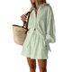 thumbnail image 1 of Conjunto de Dos Piezas para Mujer: Blusa Holgada de Larga Abullonada y Pantalones Cortos de Cintura Alta con Bolsillos Laterales. Verde S, 1 of 8