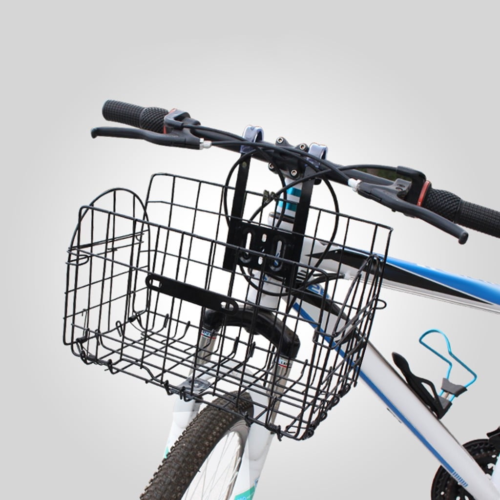 Gecau Bike Basket Wire Mesh Fold-Up Bicycle Front Handlebar Storage Rear Hanging Black Safe&Non-toxic 12.8x4 Inch