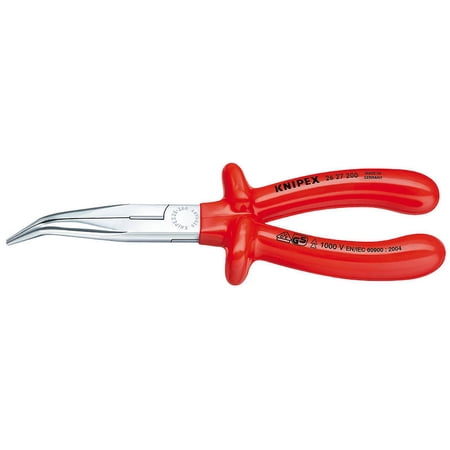 UPC: 0843221002541 | Knipex 26 27 200 Angled Long Nose Pliers with Cutter  1000 Volt Rated  8 Inch