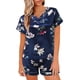 thumbnail image 1 of Gibobby camisón clásico de maternidad Conjunto de pijamas de mujer Ropa de dormir de satén Lencería sexy Camisa con cuello en V Pantalones cortos Ropa de dormir Ropa de casa (Azul, M), 1 of 5