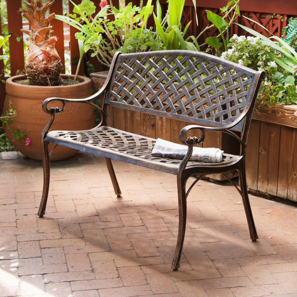belleze antique copper outdoor garden bench patio seat cast aluminum