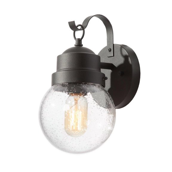 LNC 1-Light Farmhouse Matte Black Globe Seeded Glass Shade Outdoor Wall Light