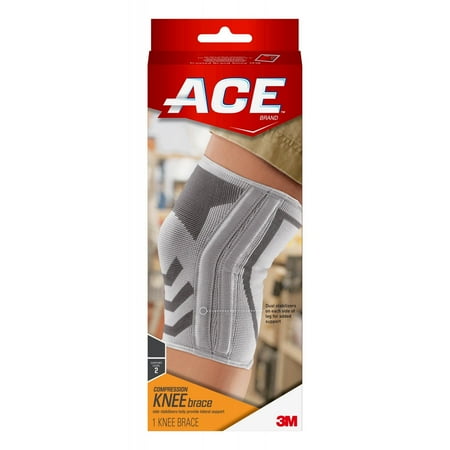 ACE Brand Compression Knee Brace with Side Stabilizers, Medium, White/Gray,