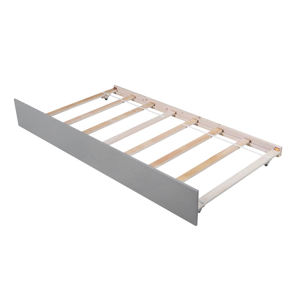 Irene Inevent Bed Frame Wooden Slatted Mattress Support Platform Bed Twin Size Trundle Bedstead with Headboard