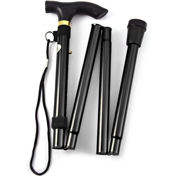 Folding Lightweight Walking Stick - Adjustable Aluminum Metal Collapsible Travel Cane with Non-Slip Rubber Base for Elderly and Adults