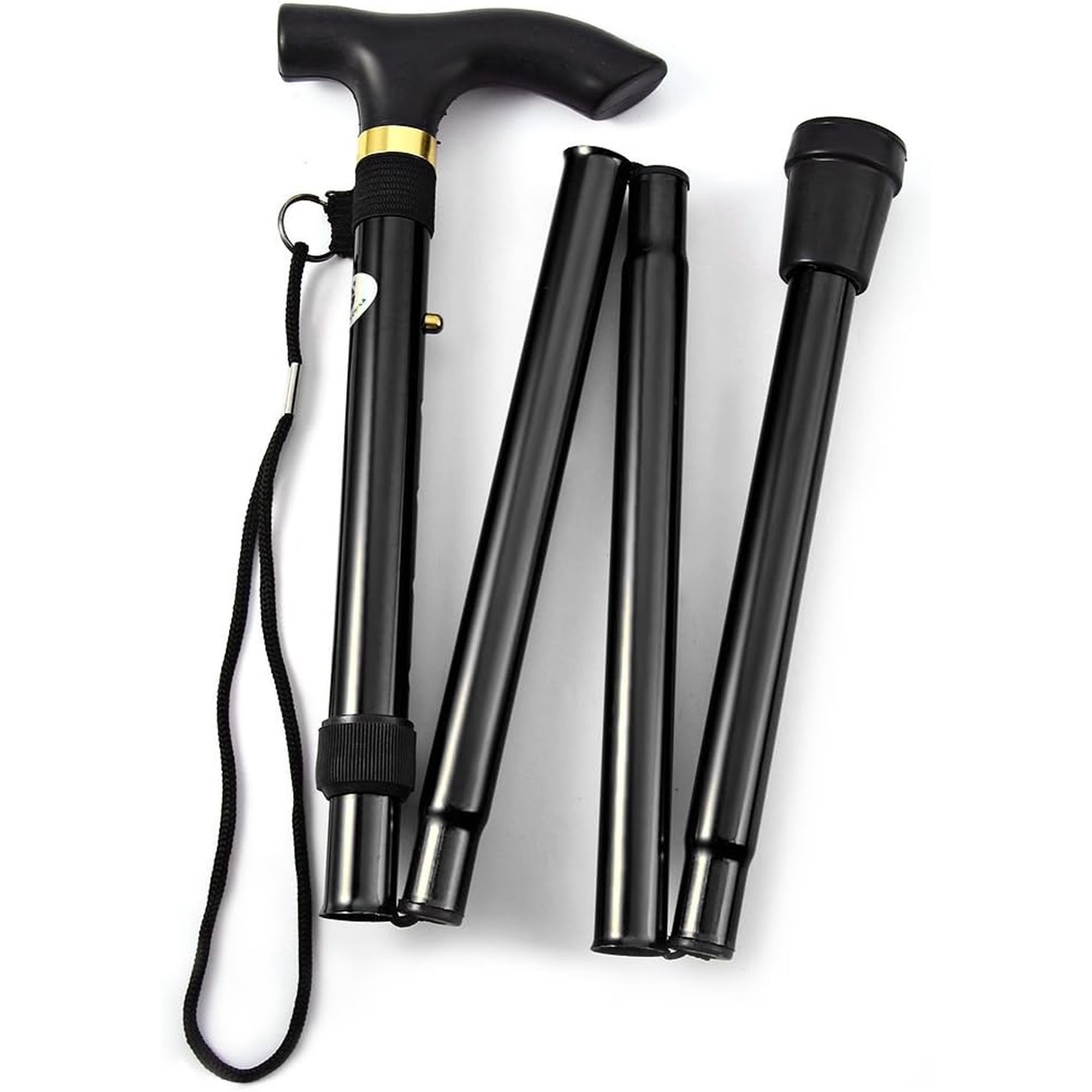 Folding Lightweight Walking Stick - Adjustable Aluminum Metal Collapsible Travel Cane with Non-Slip Rubber Base for Elderly and Adults