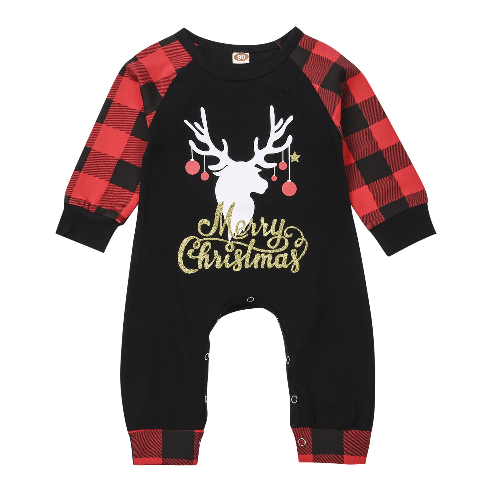 Baby Girl And Boy Christmas Jumpsuit Moose Deer Long Sleeve Cotton Romper Outfit