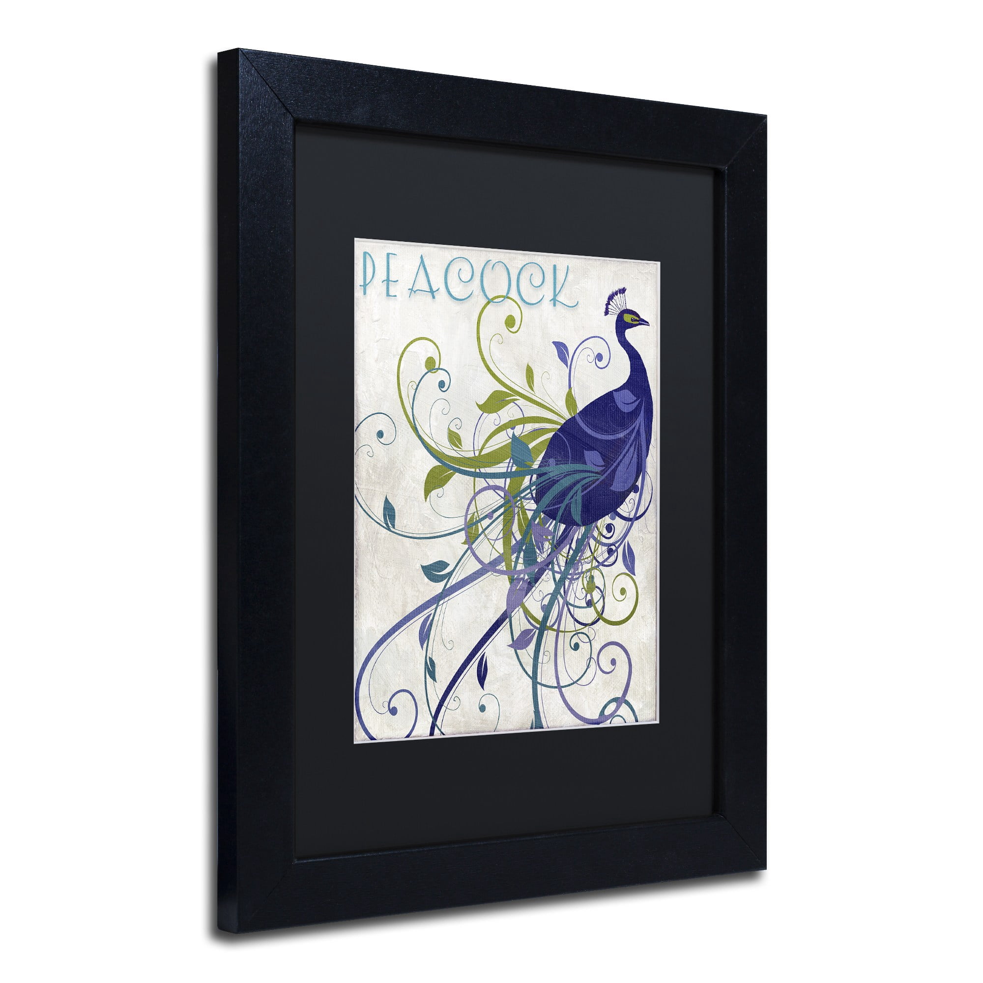 Trademark Fine Art "Peacock Nouveau I" Canvas Art by Color Bakery Black Matte, Black Frame