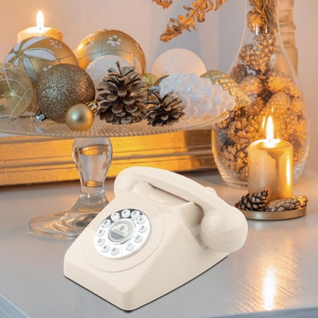 Guestbook, telephone Party,Retro Style Phone push button rotary,dial Vintage style Corded Phone home decor,desk Telephone Antique Old Fashioned Classic, Beige