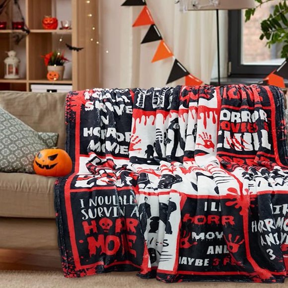 Couverture d'Horreur Halloween, Couverture de Jeté Halloween pour Salon Canapé et Chambre, Couverture de Jeté d'Horreur Douce et Confortable pour Adultes Cadeaux d'Anniversaire Halloween