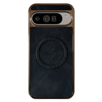 Feishell Magnetic Case for Google Pixel 9 Pro XL Plain PU Leather Thin Slim Electroplated Edge Case Soft Bumper Anti-Fingerprint Shockproof Protective Phone Cover Compatible with Magsafe,Black