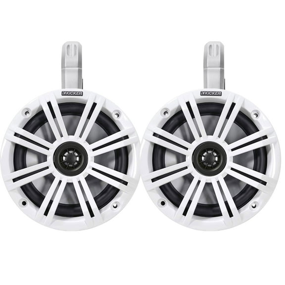 1 Pair (QTY 2) of Kicker 6.5" 2-Way 195 Watts Peak Power Coaxial Marine Audio Speakers with White Grilles, 6.5" Marine Tower Speaker Enclosures (Pair) - White