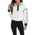 thumbnail image 2 of Onfers Womens  Cropped Sweatshirt Half Zip Fleece Pullover Oversized Jacket with Pockets S White, 2 of 5