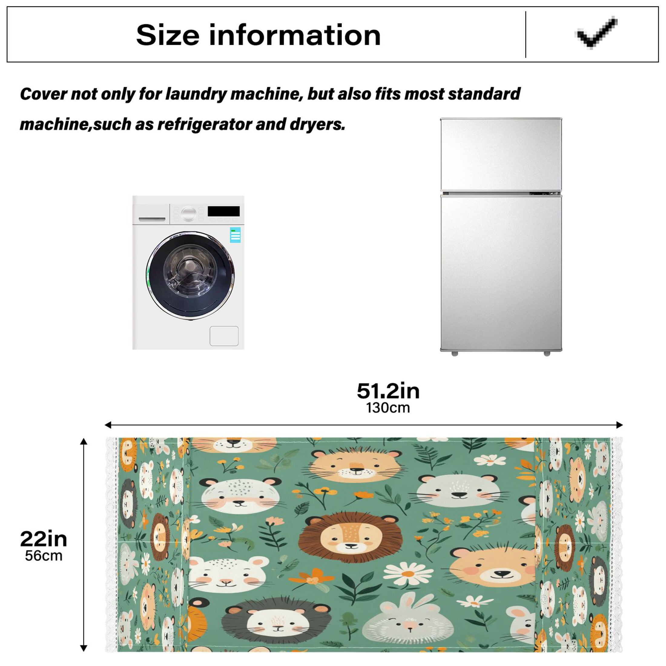 WOBOGO Cute Animal Faces in A Seamless Jungle Pattern Washing Machine Cloth Dryer Refrigerator Top Cover Protective Non-Slip Mat For Kitchen Laundry