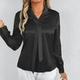 thumbnail image 6 of RYRJJ Elegant Business Blouses for Women Satin Silk Tops Long Sleeve Bow Tie V-Neck Office Work Dressy Shirts(Black,XS), 6 of 6