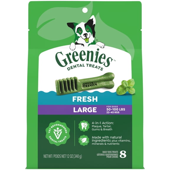 Greenies Fresh Flavor Adult Natural Dental Dog Treats Large Size, 12 oz Pack (8 Count)