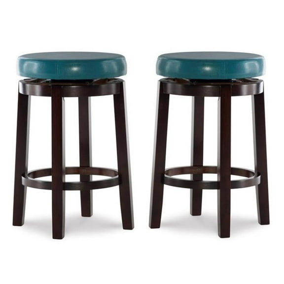 Home Square 2-Piece Furniture 24" Wood Swivel Counter Stool Set in Teal Blue