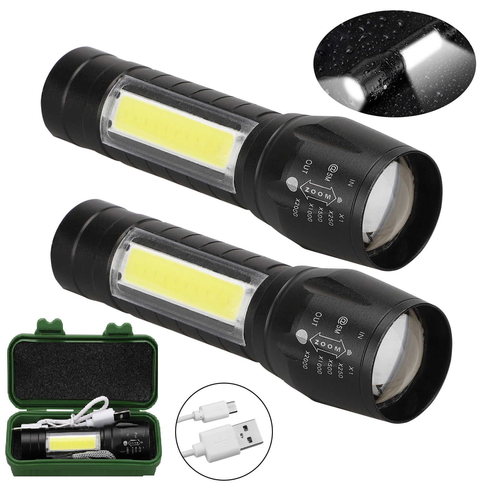 65000LM COB+T6 LED Flashlight USB Rechargeable 4Modes Zoom Torch For Hiking 