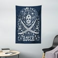 thumbnail image 1 of Skull Tapestry, Pirates Jolly Roger Flag Sailor Symbols Crossed Swords Theme in Blue Tones, Wall Hanging for Bedroom Living Room Dorm Decor, 40W X 60L Inches, Dark Blue and White, by Ambesonne, 1 of 2