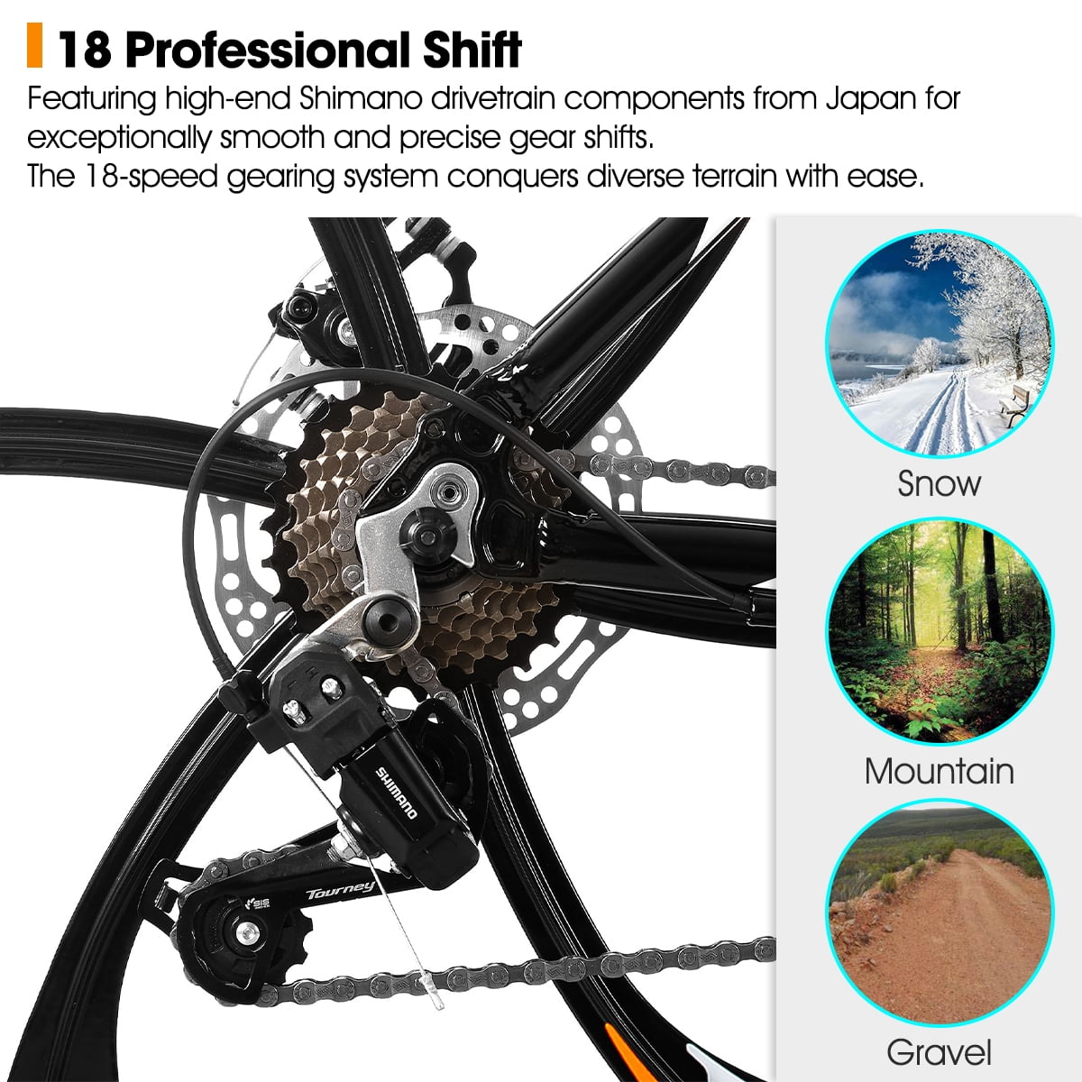 HILAND 26" MTB Mountain Bike for Men Women Adults, 18-Speed, Disc Brake, Lightweight Aluminum Frame, 3/6 Spoke Wheel