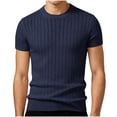 thumbnail image 3 of COSFO Men Tshirts Summer Knit Blue Short Sleeve Shirt Slim Fit Crew Neck Casual Mens T Shirts 3xl, 3 of 5