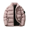 thumbnail image 3 of Men Puffer Jacket Fall Winter Stand Collar Zip Up Puffer Jacket Casual Down Jacket Solid Color Parka Padded Outwear Relaxed Fit Mens Jackets Pink XL, 3 of 3