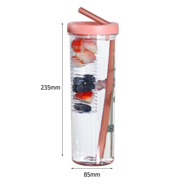 Pajitas de botella de agua de plástico taza de viaje al aire libre de fruta de té portátil (rosa) Hugtrwg Libre de BPA