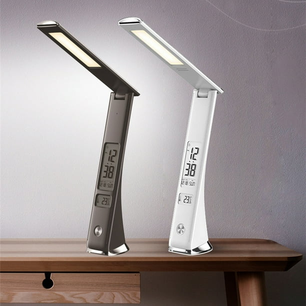 onlyliua Fin de Temporada Nueva Lámpara de Escritorio con Reloj Electrónico Led, Lámpara de Lectura Plegable Recargable, Atenuación de 3 Velocidades, Lámpara de Escritorio con Pantalla de Temperatura