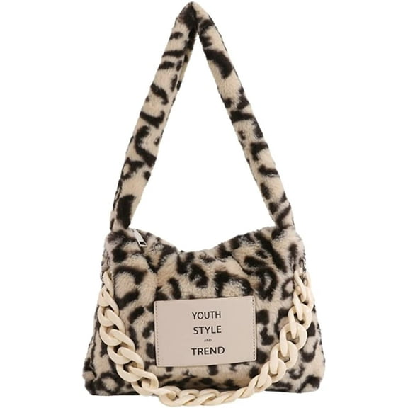 CoCopeaunt Tote Bag Women Cozy Fleece Plush Shoulder Bag Trendy Quilted Casual Soft Handbag with Chain