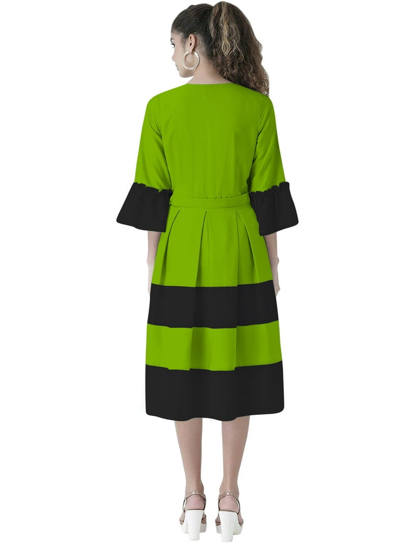 eloria Women Causal Midi Dress Party Wear Knee Long One Piece Dress Box  Plated Fit and Flare Dress, Color: Parrot Green, Size: M - Walmart.com