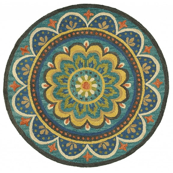4â€™ Round Blue Floral Mandala Area Rug