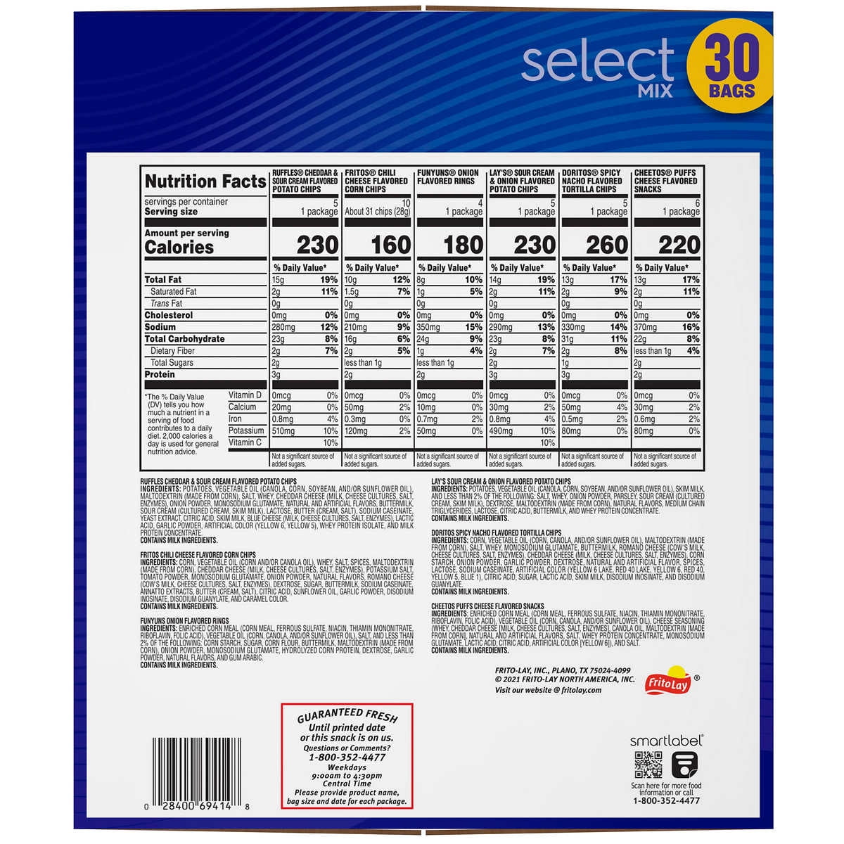 Frito Lay Snacks Select Mix Variety 47 Oz 30 Count