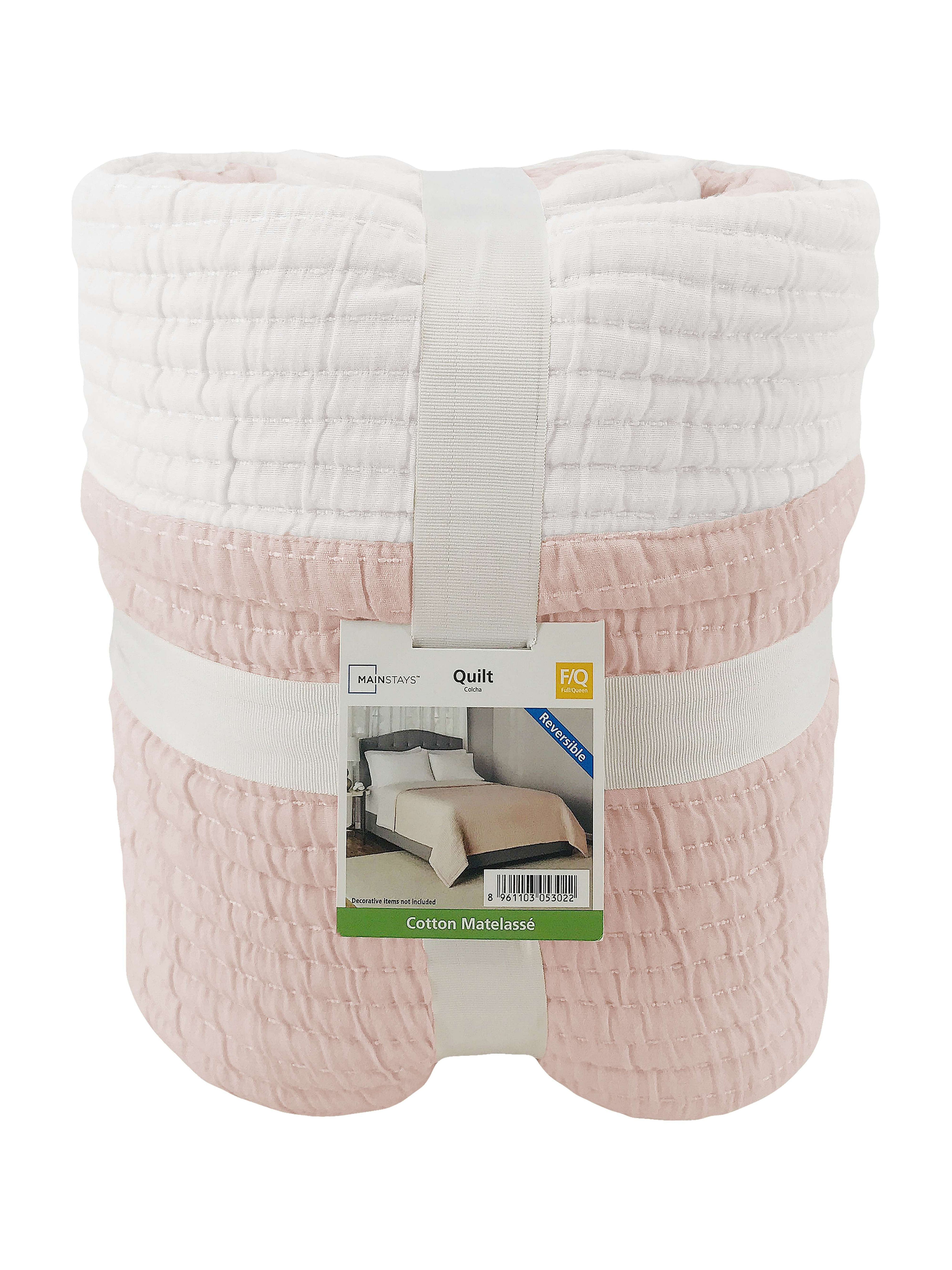 Mainstays Full/Queen Quilt - Blush Pink Matelasse, Cotton-Rich, Reversible Bedding
