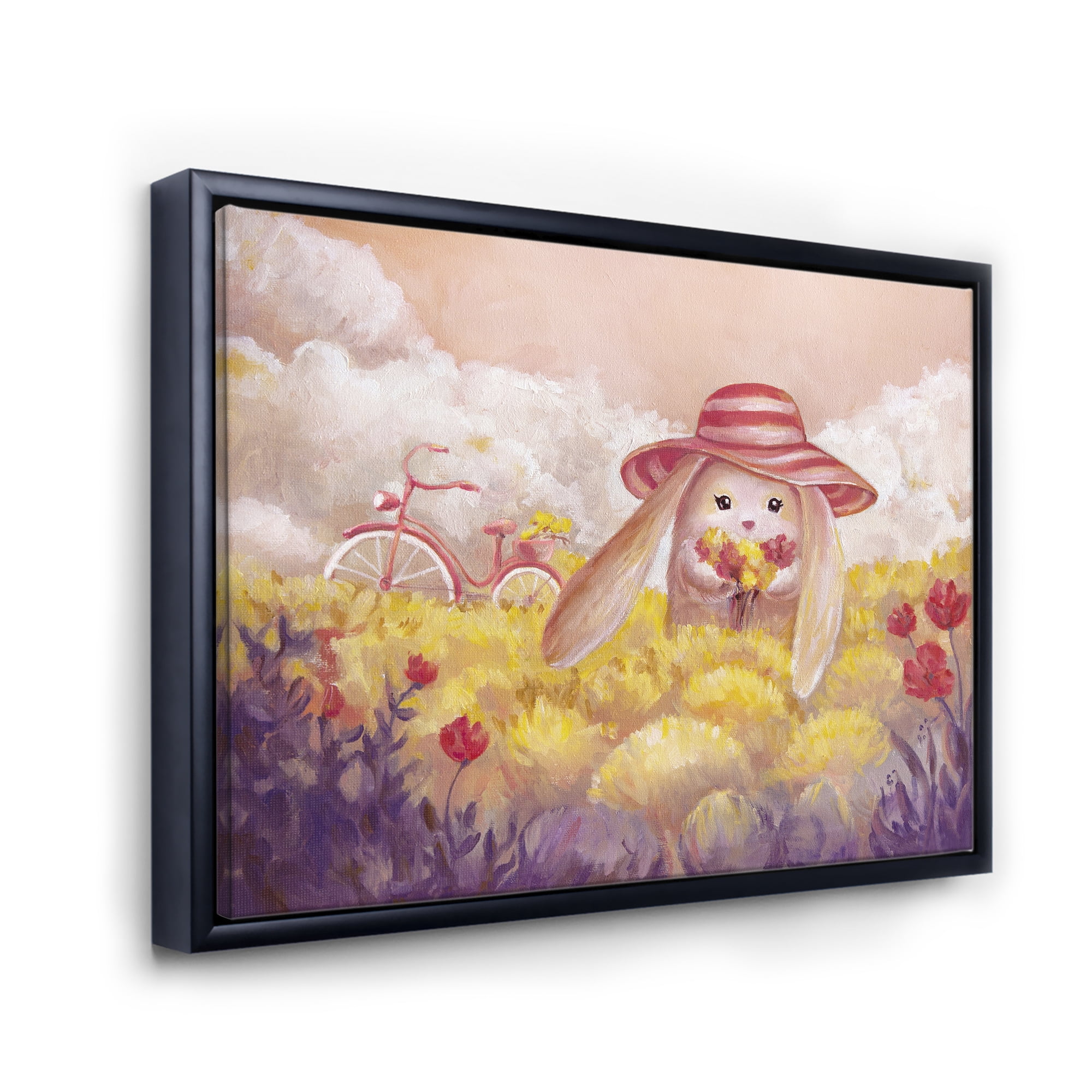 Designart 'Little Bunny With Yellow Flowers' Traditional Framed Canvas Wall Art Print