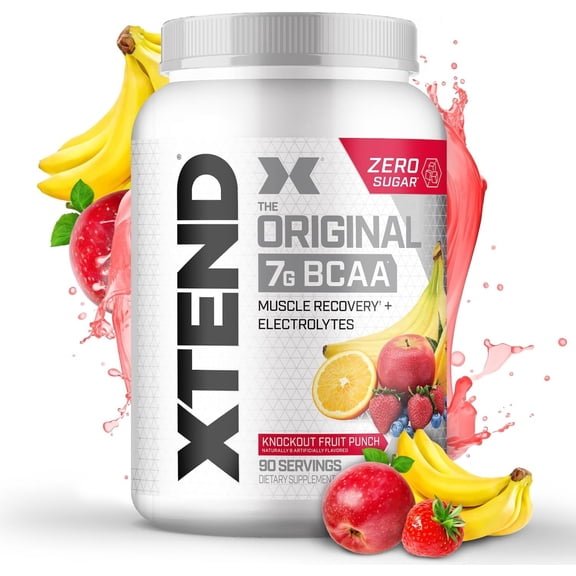 XTEND Original BCAA Powder, Sugar Free Post Workout Muscle Recovery Drink with Amino Acids and 7g BCAAs, Knockout Fruit Punch Flavor, 90 Servings