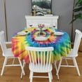 thumbnail image 2 of Colorful Rainbow Tie Dye Spiral Pattern Round Tablecloth 60"x60",Wrinkle Wipeable Table Cloth for Kitchen Dining Room Picnic Patio Party, 2 of 6