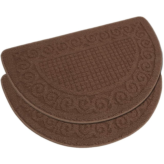 shiyou-Kitchen Rugs, 2 Pack 31"x19" Kitchen Mats, Half Moon Round Kitchen Rugs Carpet, Designed in Latex Anti Skid Absorbent and Machine Washable for Kitchen Doorway Bathroom Floors (Coffee)