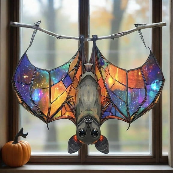 2D Halloween Bat Acrylic Hanging Decor - Gothic Suncatcher Window Ornaments, Spooky Bat & Haunted House Wall Art for Home, Office, Indoor/Outdoor Party Decorations