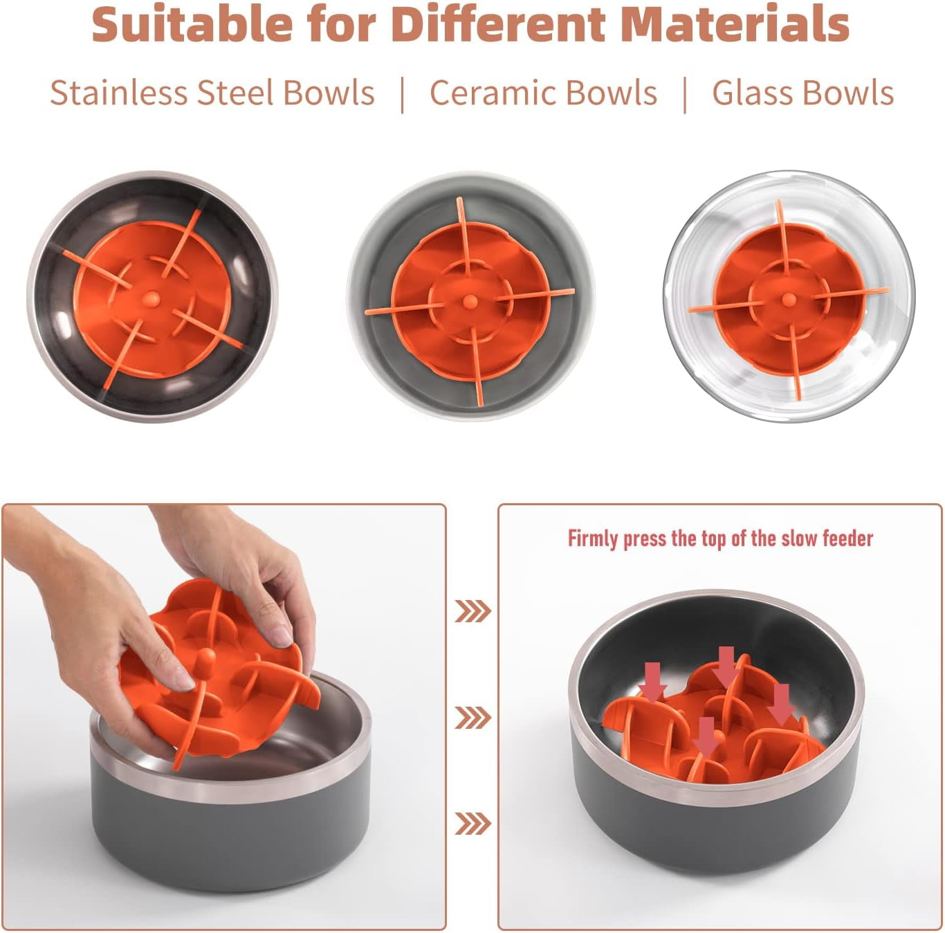 Slow Feeder Dog Bowls Insert for Large Breed, 7 Inch Cuttable Slow Feeder Insert with 32 Octopus Suction Cups for Medium Large Size Dog Food Bowl (X-Large, Orange)