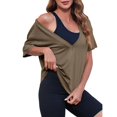 thumbnail image 4 of Summer Women Short Sleeved Top Deep V Neck T Shirt Casual Loose Basic T Shirt, 4 of 6