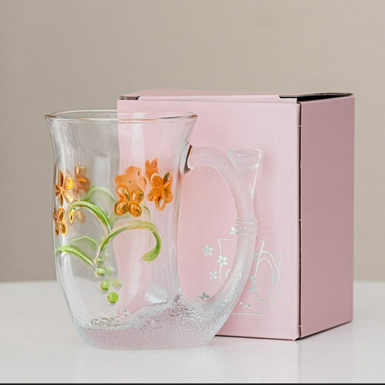 210ml Crystal Glass Tea Coffee Water Cup Transparent cup Home Milk flower  tea Juice Glasses Cups Mug with Handle for Gifts