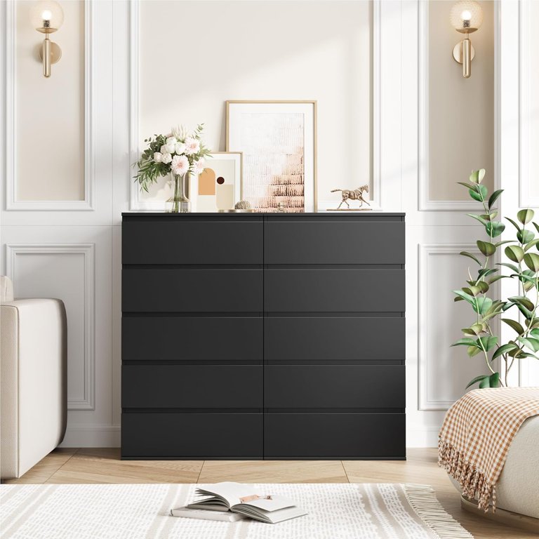 YJFTU Shops Black 5 Drawer Tall Dresser with Large Storage Space, Modern Storage Chest of Drawers for Home, 23.6L x 17.6W x 39.1H Inches