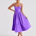 thumbnail image 6 of Purple Pleated Tie Knot Plain Going Out for Women Summer Fall Spaghetti Strap Vneck Long Midi Knee Length Long Slimming Tunics Dress Women 2025 Clothing Trendy S, 6 of 8